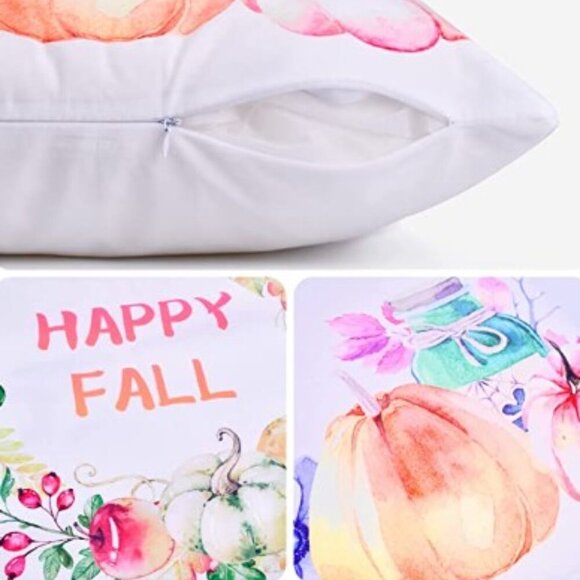 FALL AUTUMN HARVEST PUMPKIN OWL PILLOW COVERS SET 4 SOFT - Picture 5 of 13